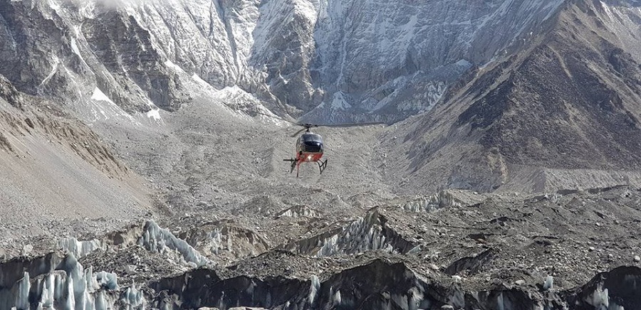 Helicopter at everest base camp